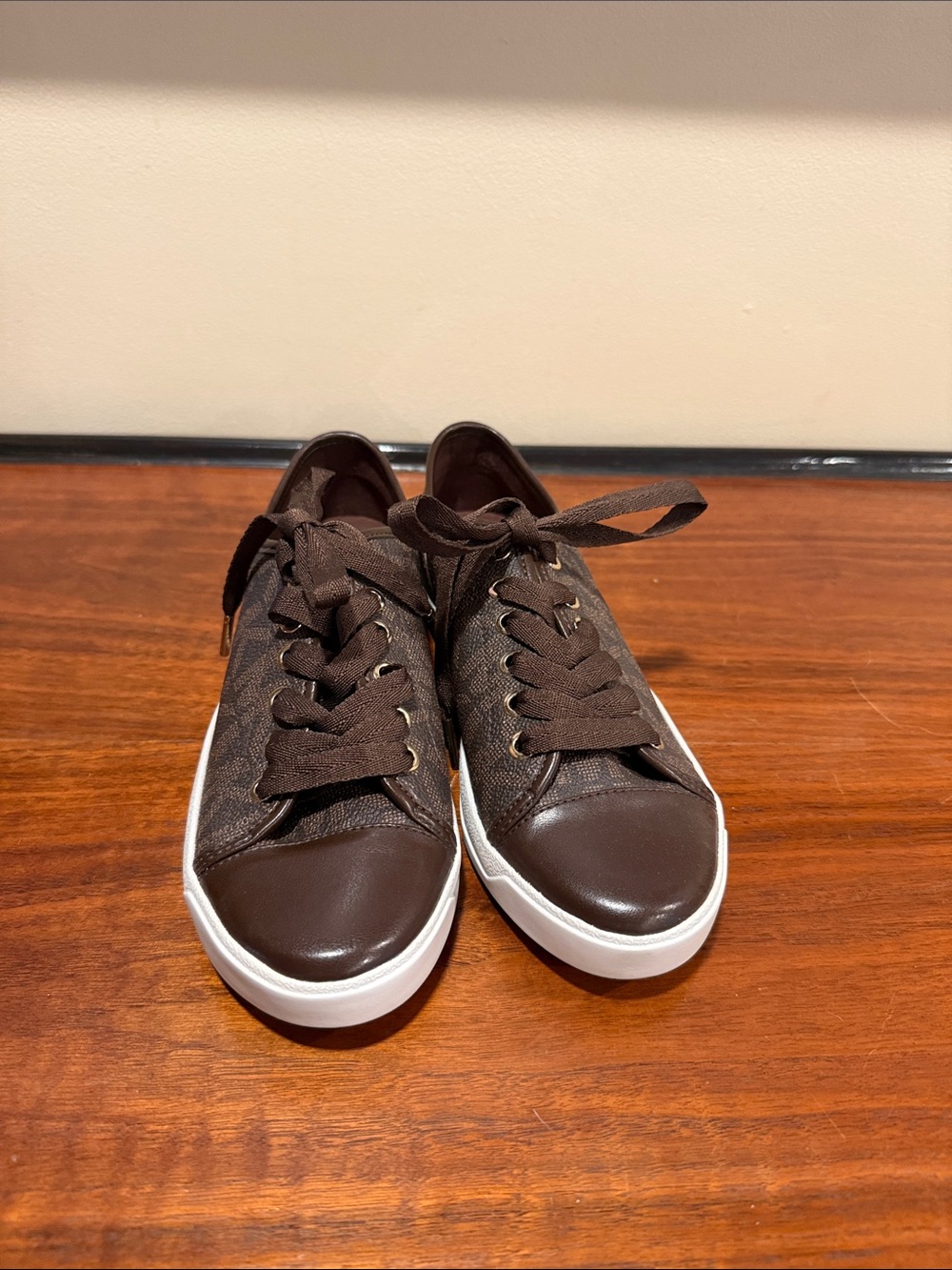Michael Kors Brown Low-Top Logo Sneakers with White Sole - Size 6.5